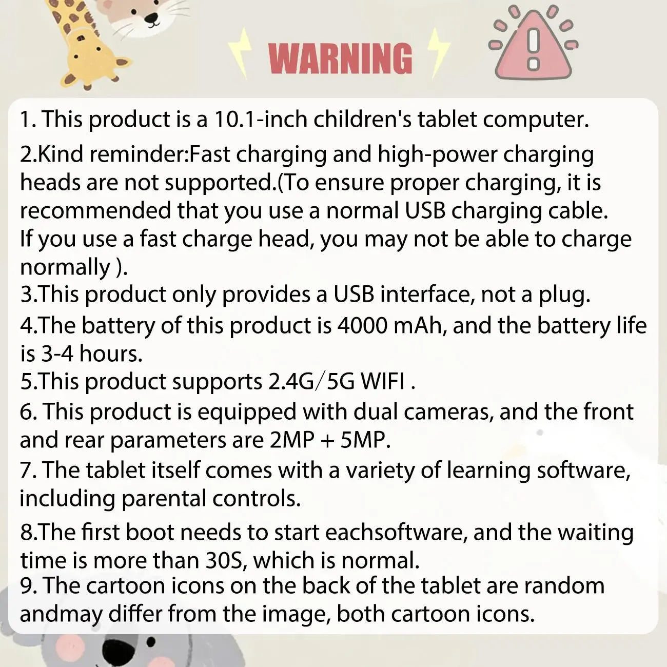 KidsTablet 10.1-inch Android children's tablet with dual cameras for vision protection, parental control for children's education tablet with WiFi
