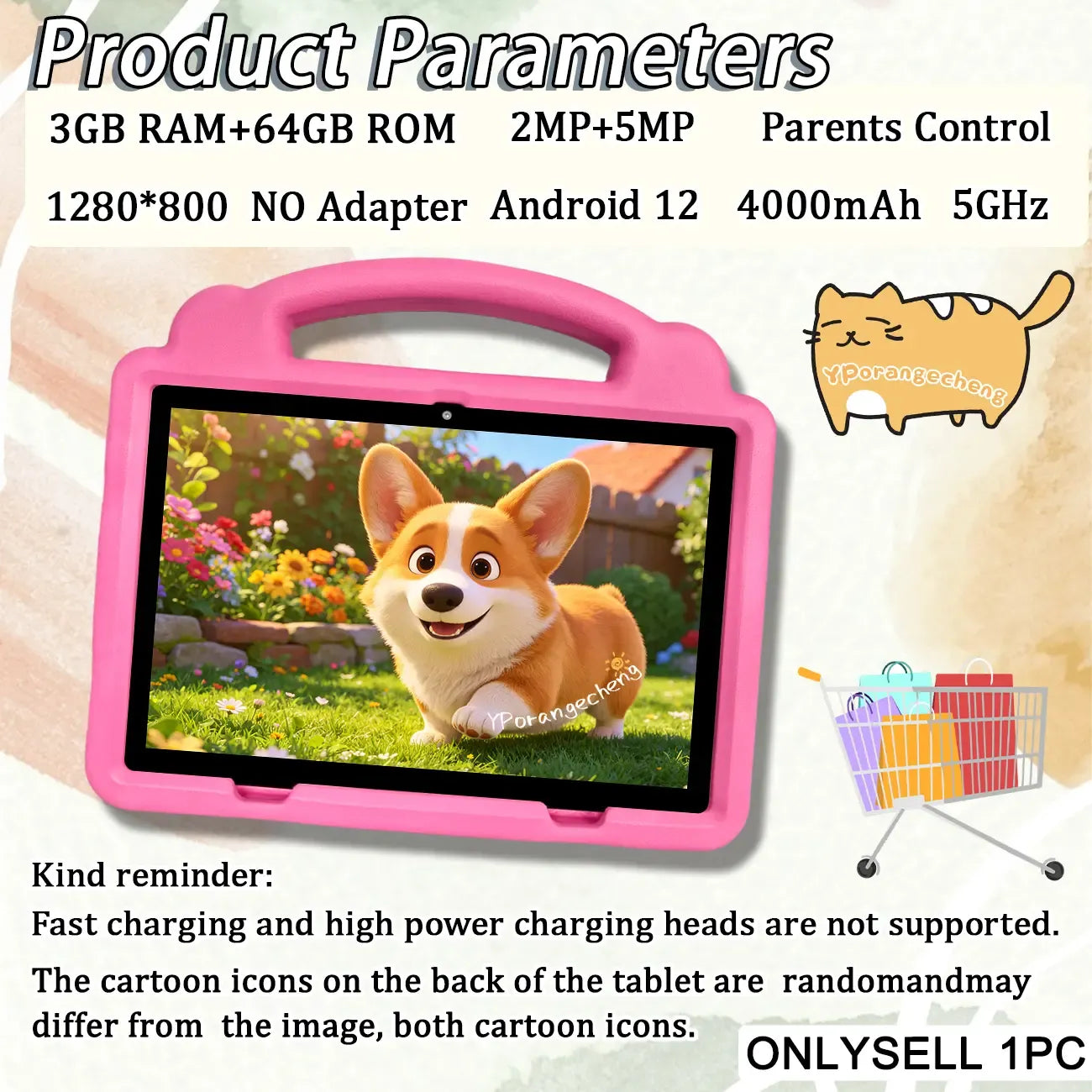 KidsTablet 10.1-inch Android children's tablet with dual cameras for vision protection, parental control for children's education tablet with WiFi