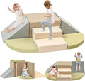 NLDD 6-Piece Toddler Climbing Toys Indoor Soft Play Baby Climbing Blocks Safe Wooden Slide Playground Equipment Durable Foam Climbing Toys for Crawling and Sliding