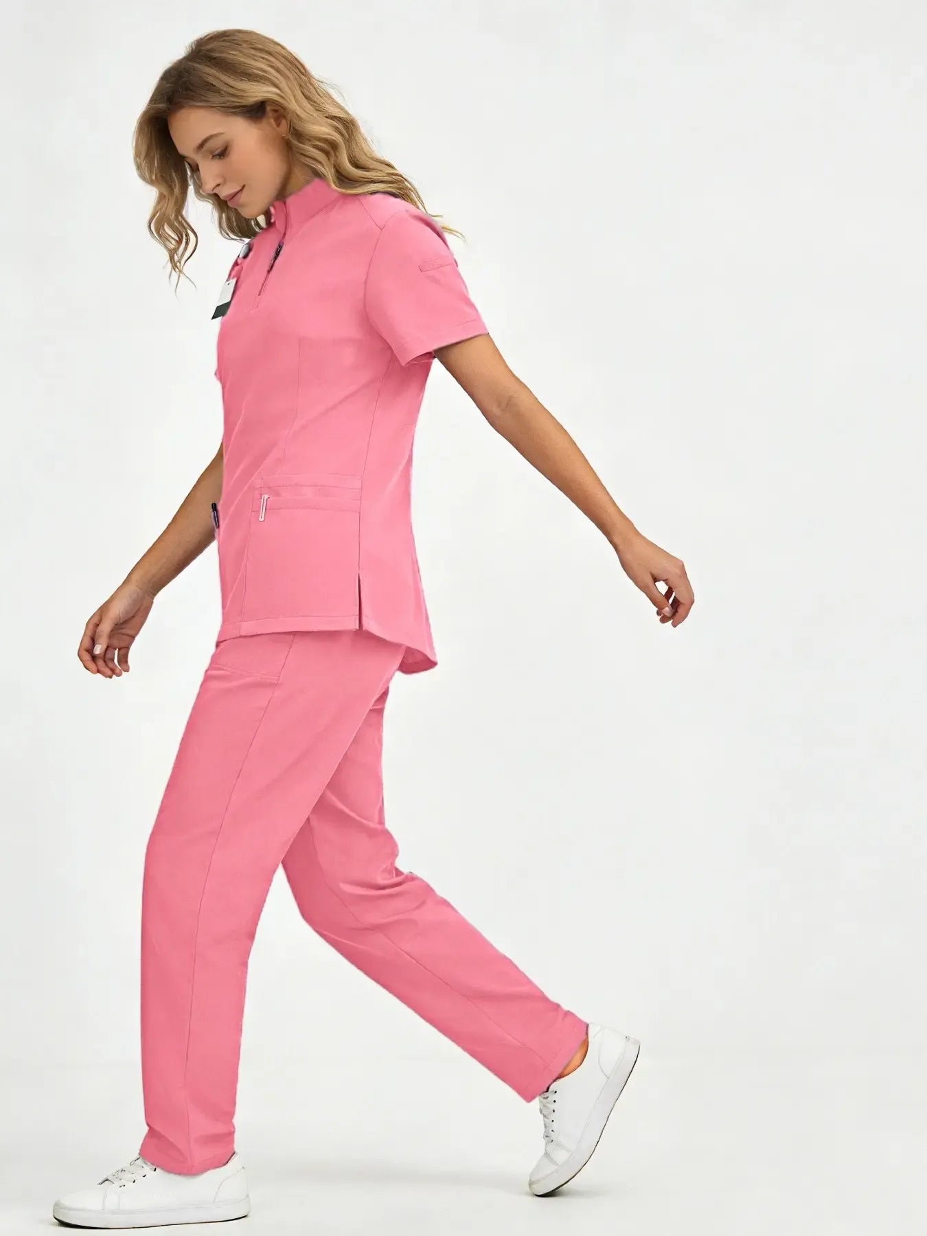 Women's Healthcare Scrub Set Workwear Uniforms with Multi-Pockets, Short-Sleeve Casual Loose-Fitting Design in Breathable Lightweight Quick-Dry Wrinkle-Resistant Fabric, for Home, Clinic and Hospital Use