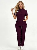 Women's Healthcare Scrub Set Workwear Uniforms with Multi-Pockets, Short-Sleeve Casual Loose-Fitting Design in Breathable Lightweight Quick-Dry Wrinkle-Resistant Fabric, for Home, Clinic and Hospital Use
