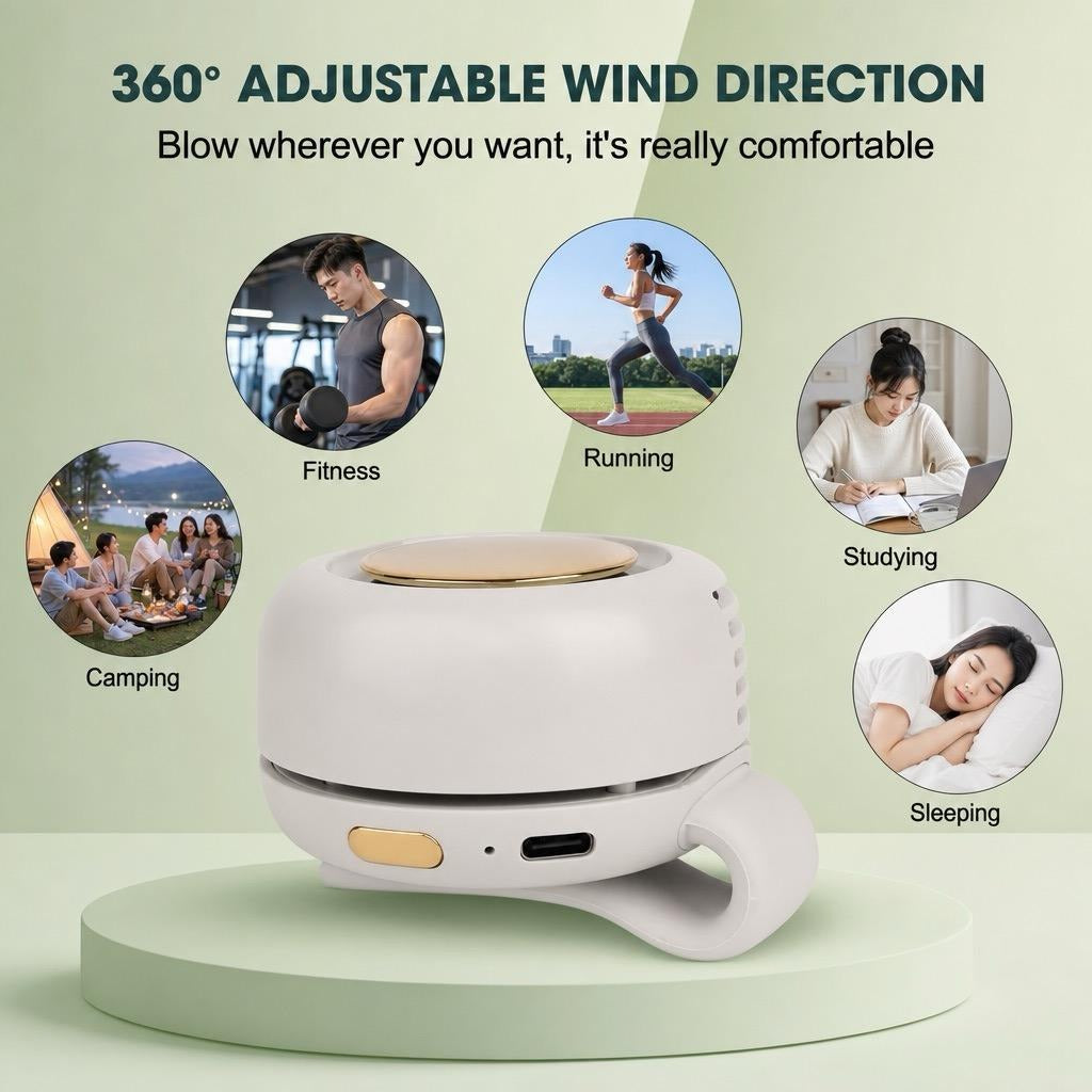 Portable Silent Mini Bladeless Electric Fan,Adjustable 3-speed Suspended Waist Fans,Phone Cooling Fan,Personal Fan,Rotating BodyFan Suitable for Outdoor Travel