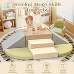 NLDD 6-Piece Toddler Climbing Toys Indoor Soft Play Baby Climbing Blocks Safe Wooden Slide Playground Equipment Durable Foam Climbing Toys for Crawling and Sliding