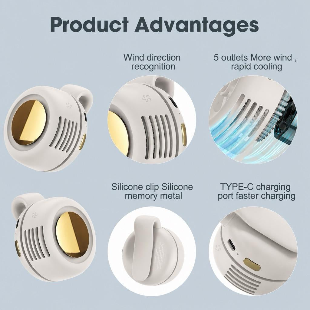 Portable Silent Mini Bladeless Electric Fan,Adjustable 3-speed Suspended Waist Fans,Phone Cooling Fan,Personal Fan,Rotating BodyFan Suitable for Outdoor Travel