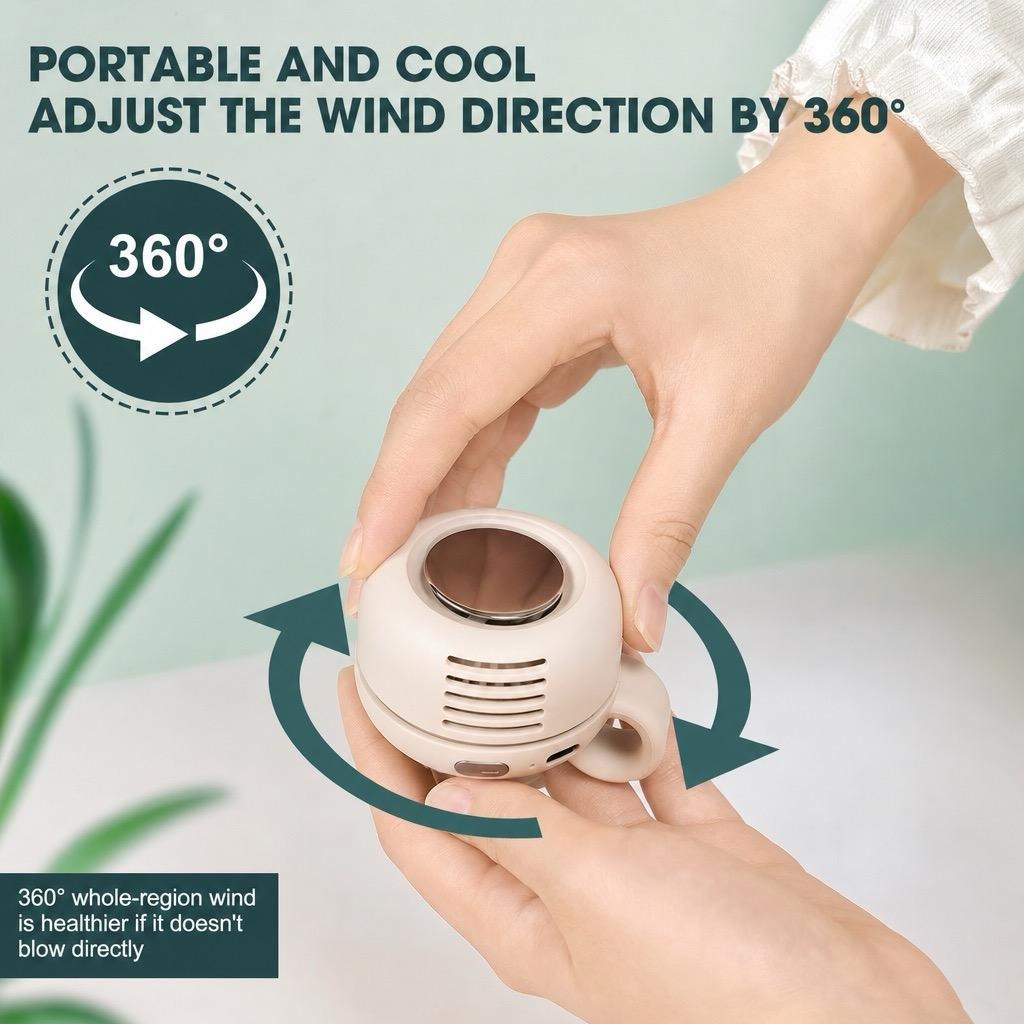 Portable Silent Mini Bladeless Electric Fan,Adjustable 3-speed Suspended Waist Fans,Phone Cooling Fan,Personal Fan,Rotating BodyFan Suitable for Outdoor Travel