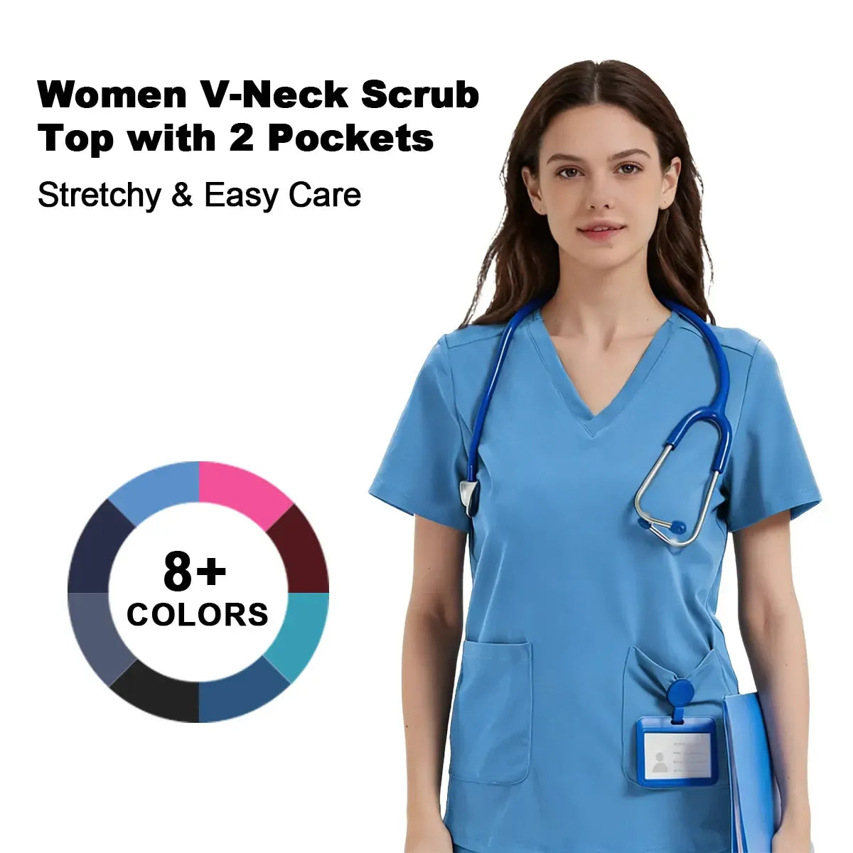Stretchy Scrub Tops Nurse Uniform Tops for Women with Pockets Soft Nursing Clothes Breathable Workwear Vneck Womenswear Fitted Basic Minimalist