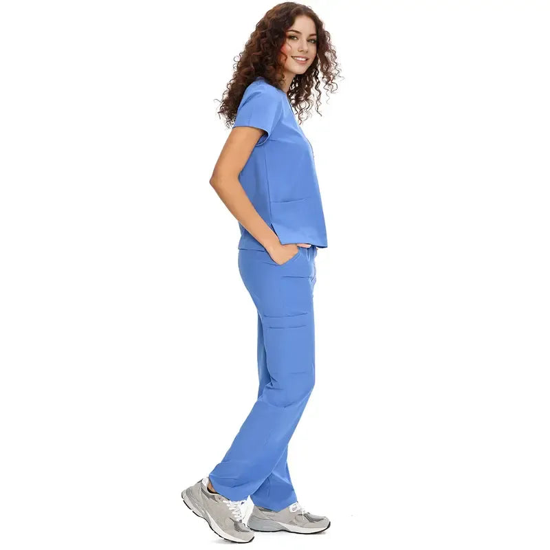Scrubs for Women DawnDusk Set Medical Uniform - V-Neck Top & Straight Leg Pants with 9 Pockets,Easy Care,cozyfit