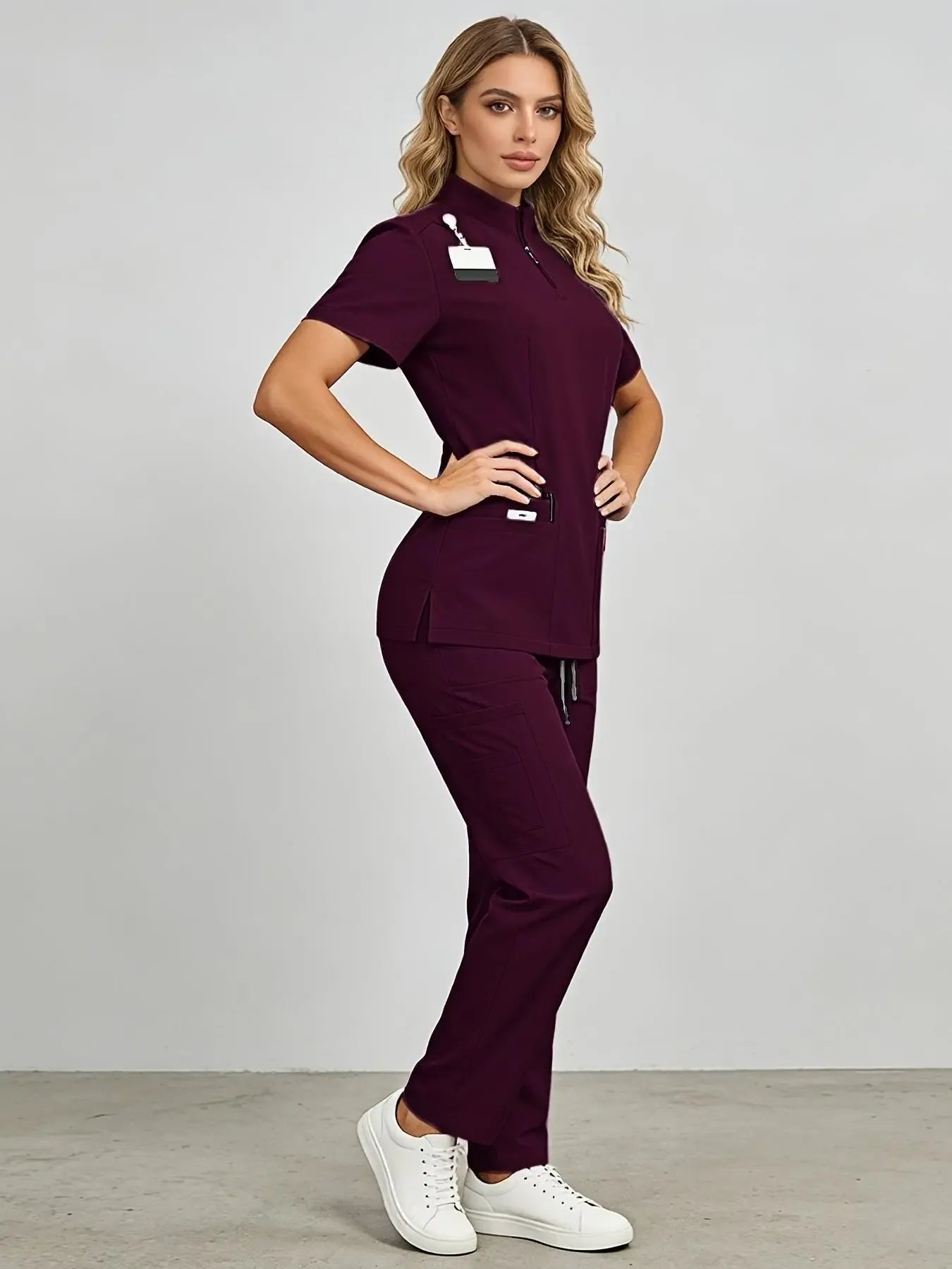 Professional Stand Collar Scrub Suit Uniforms Workwear Womenswear for Simple Protection, Micro-Stretch Fabric, Fit, Multi-Functional Pockets, Suitable for Hospital & Clinic Use