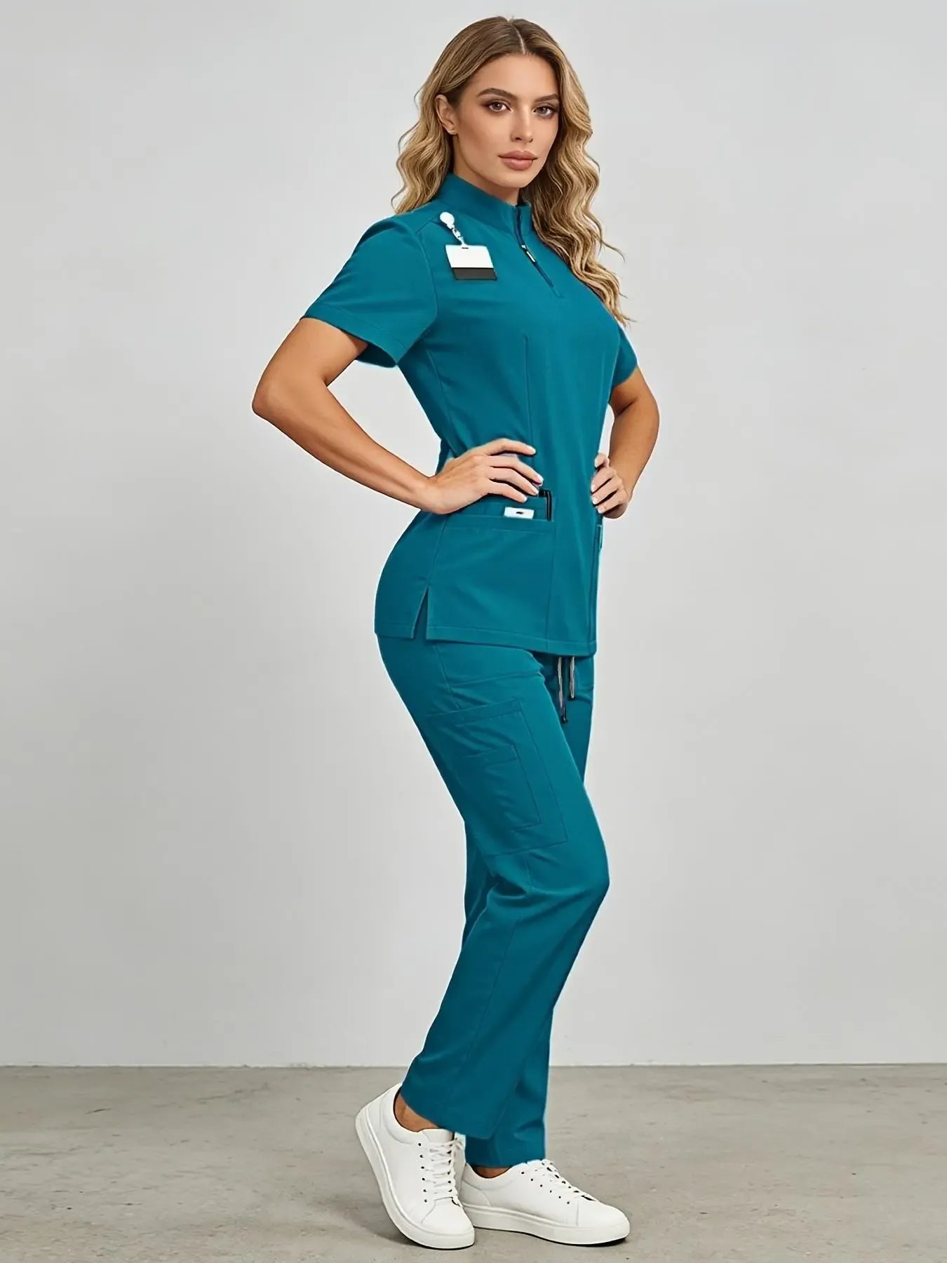 Professional Stand Collar Scrub Suit Uniforms Workwear Womenswear for Simple Protection, Micro-Stretch Fabric, Fit, Multi-Functional Pockets, Suitable for Hospital & Clinic Use