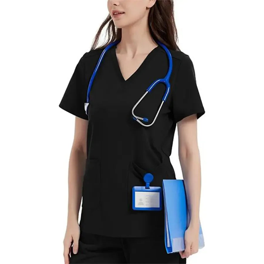 Stretchy Scrub Tops Nurse Uniform Tops for Women with Pockets Soft Nursing Clothes Breathable Workwear Vneck Womenswear Fitted Basic Minimalist
