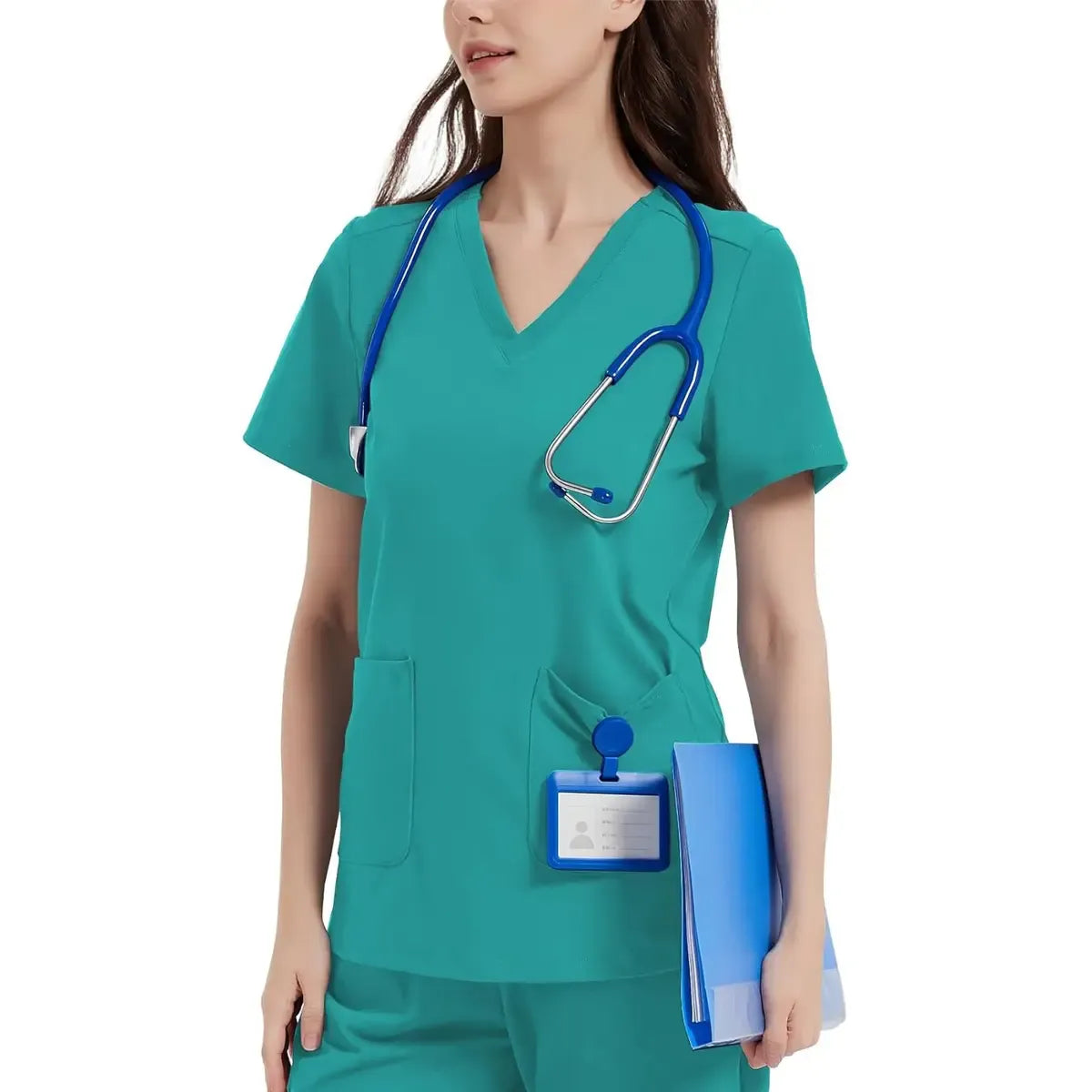 Stretchy Scrub Tops Nurse Uniform Tops for Women with Pockets Soft Nursing Clothes Breathable Workwear Vneck Womenswear Fitted Basic Minimalist