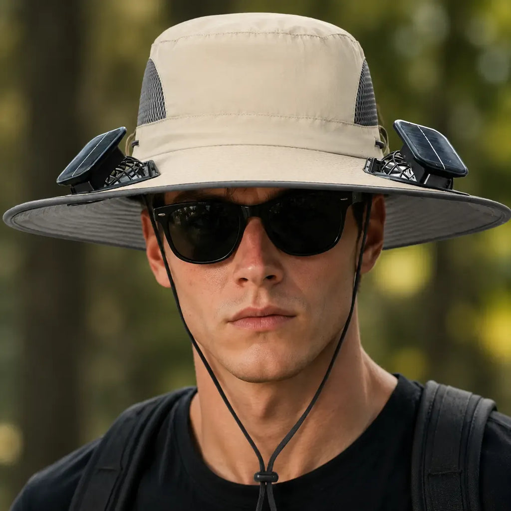 New Solar-Powered Outdoor Cooling Fan Hat — Sun Protection Hat with Solar Fan