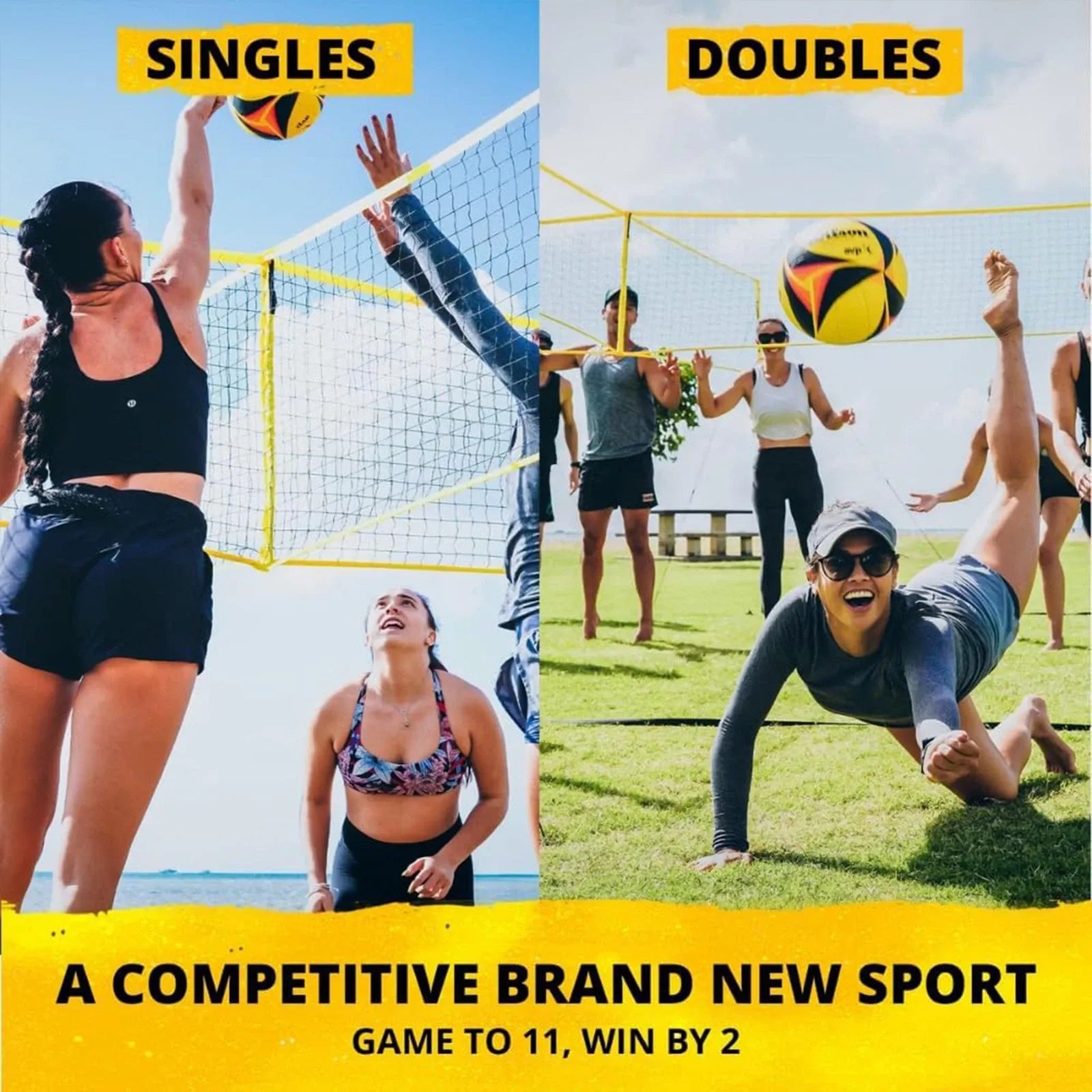 Vivere CROSSNET 4 Square Outdoor Volleyball Game Net Set with Ball