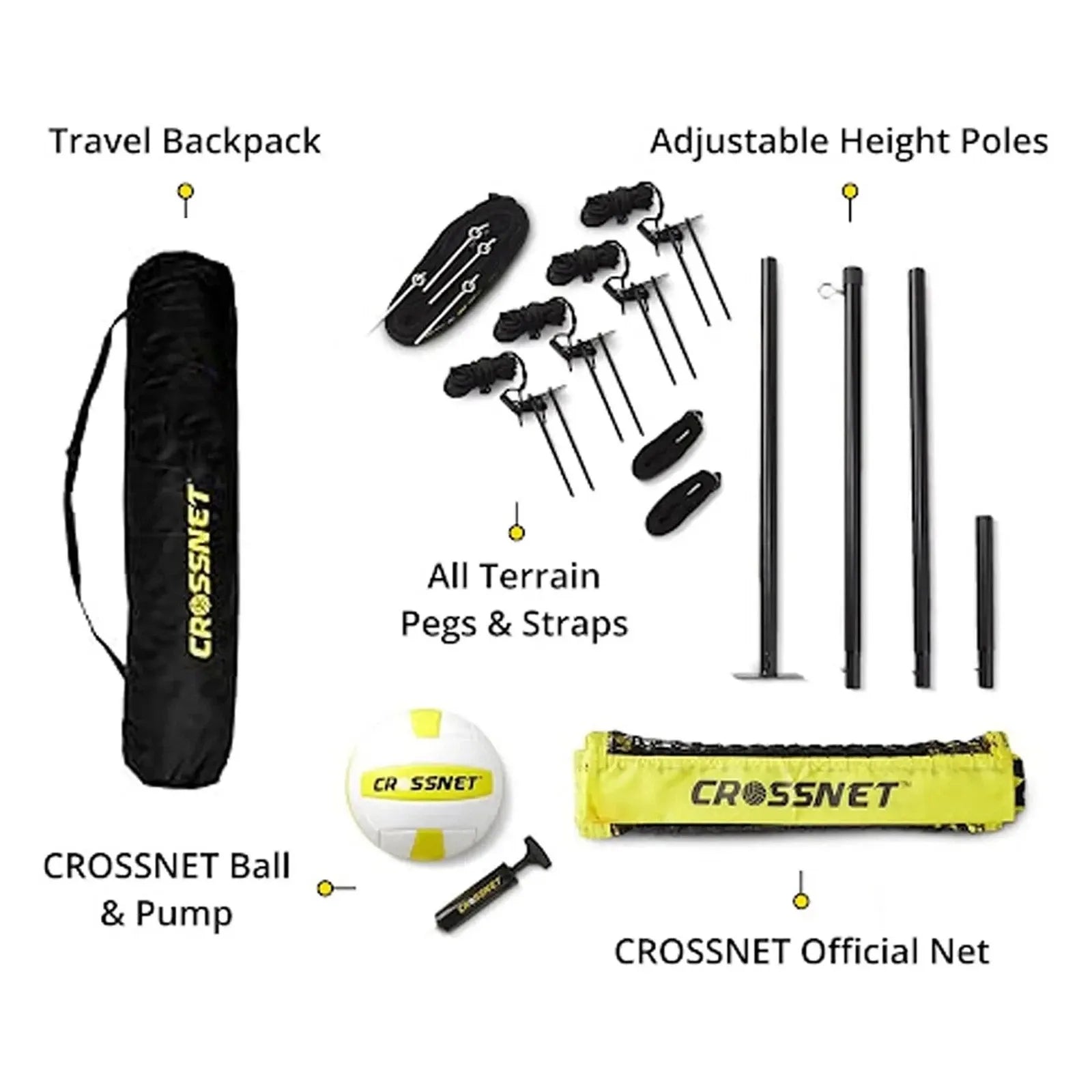 Vivere CROSSNET 4 Square Outdoor Volleyball Game Net Set with Ball