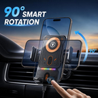 Quriov Wireless Car Charger Mount, Auto-Clamping Phone Holder with 90° Rotation, Air Vent Car Phone Mount for Navigation