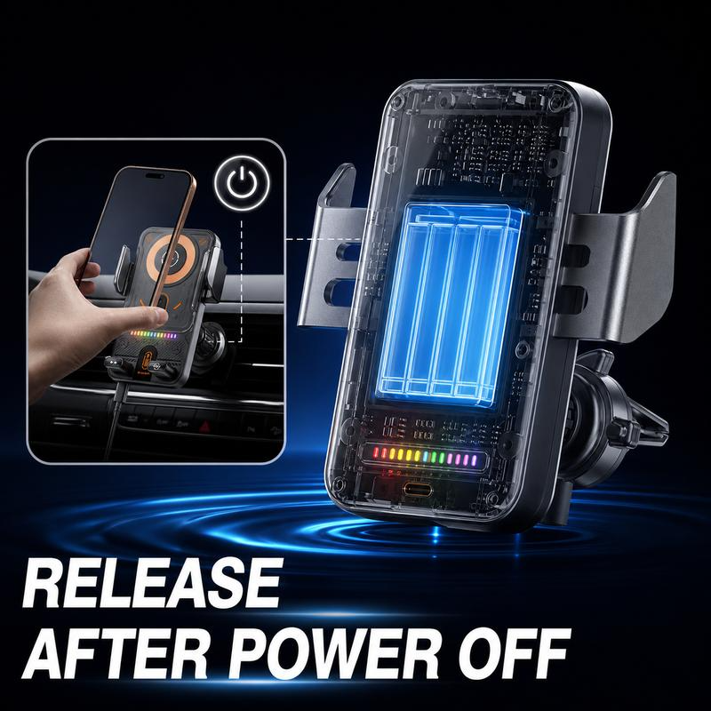 Quriov Wireless Car Charger Mount, Auto-Clamping Phone Holder with 90° Rotation, Air Vent Car Phone Mount for Navigation