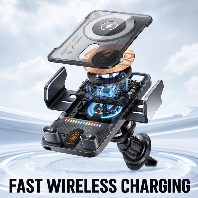 Quriov Wireless Car Charger Mount, Auto-Clamping Phone Holder with 90° Rotation, Air Vent Car Phone Mount for Navigation