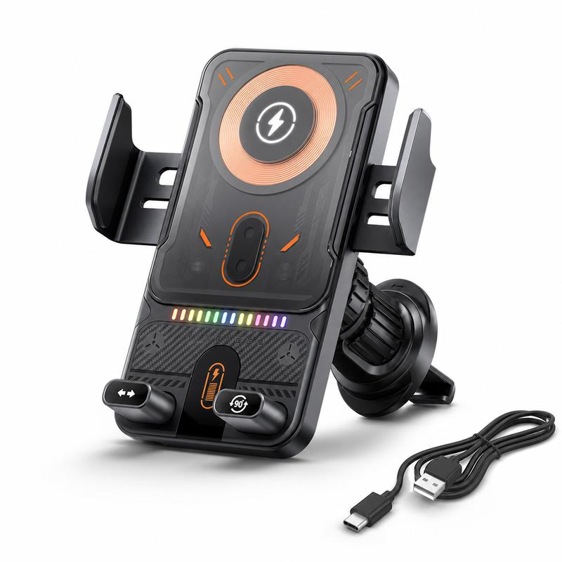 Quriov Wireless Car Charger Mount, Auto-Clamping Phone Holder with 90° Rotation, Air Vent Car Phone Mount for Navigation
