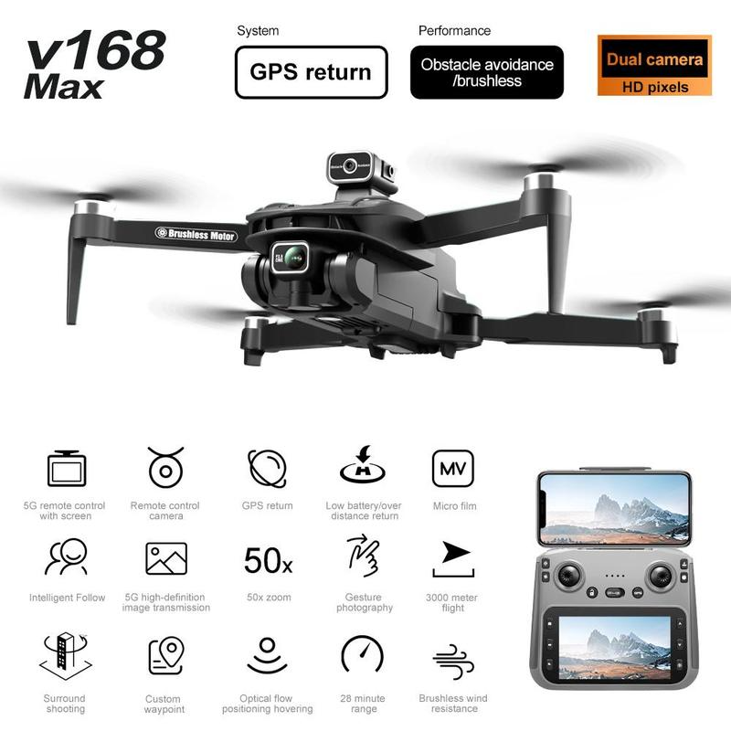 V168MAX GPS drone 5G drone with 4.5in screen controller optical flow visual hover increased stability and Easy Control