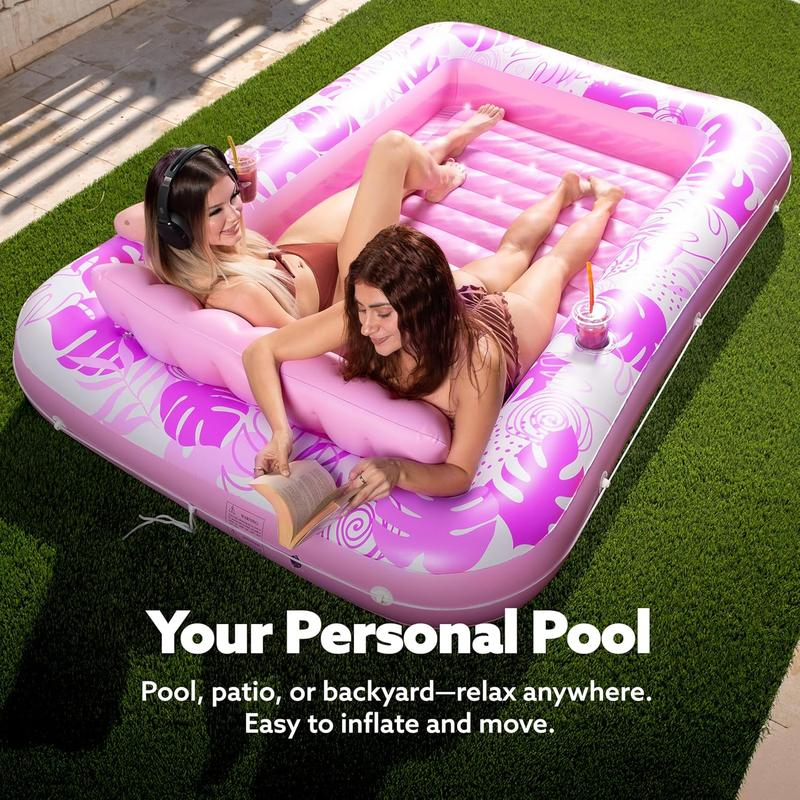 Sloosh-L/XL Inflatable Tanning Pool Lounge Float With Cup Holder, 70“X46”/85″ x 57″ Extra Large Pool Floats Adult with Pillow, 4 in 1 Suntan Tub Raft Floatie