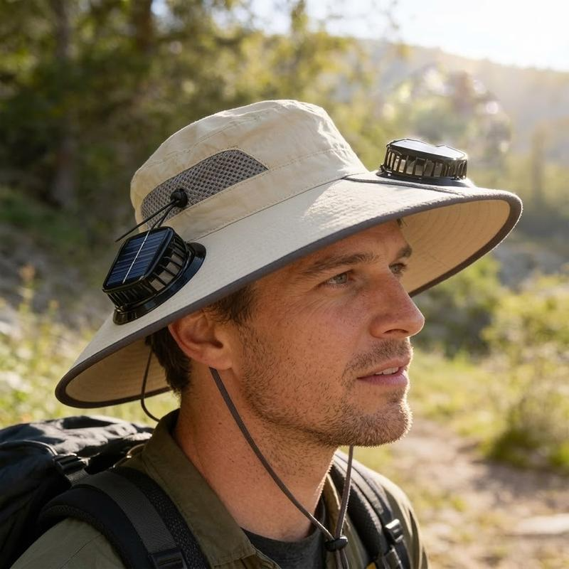 2026 New Three Solar Fan Outdoor Cooling Fan Hat — Sun Protection Hat with Solar Fan,Three-Power Rechargeable Fan