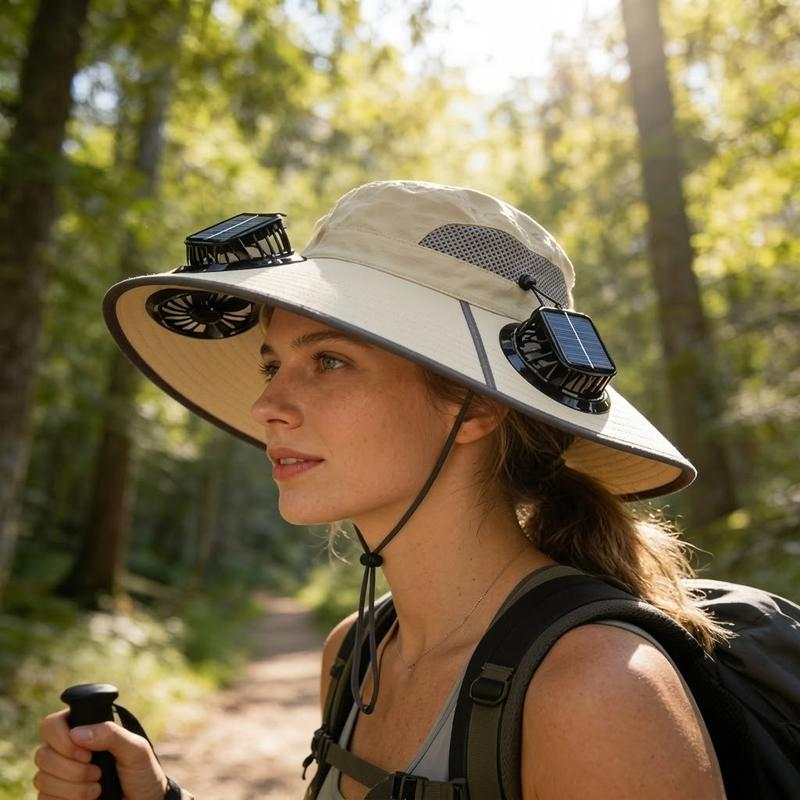 2026 New Three Solar Fan Outdoor Cooling Fan Hat — Sun Protection Hat with Solar Fan,Three-Power Rechargeable Fan