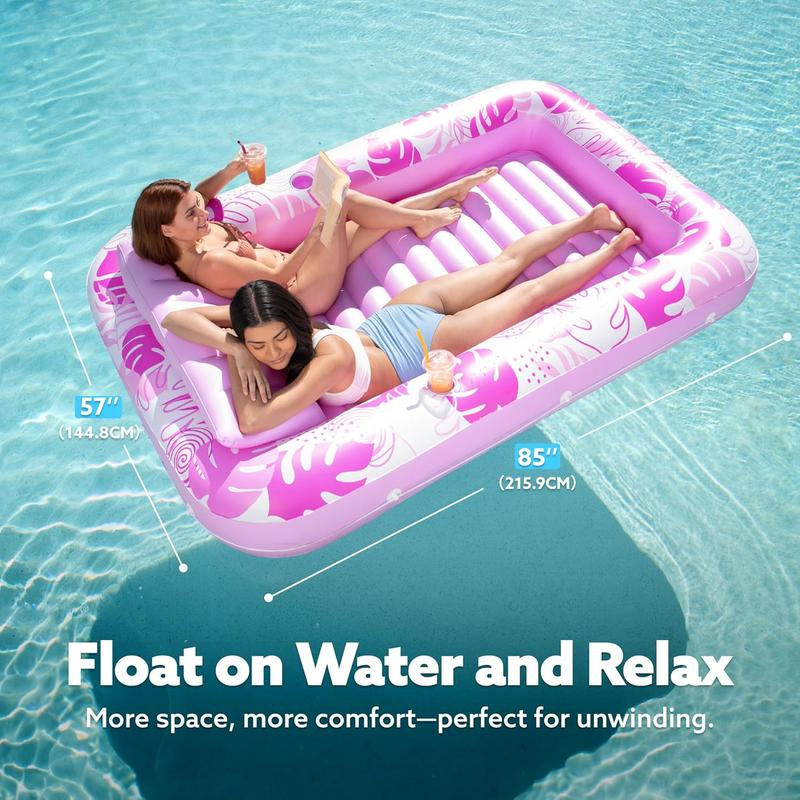 Sloosh-L/XL Inflatable Tanning Pool Lounge Float With Cup Holder, 70“X46”/85″ x 57″ Extra Large Pool Floats Adult with Pillow, 4 in 1 Suntan Tub Raft Floatie