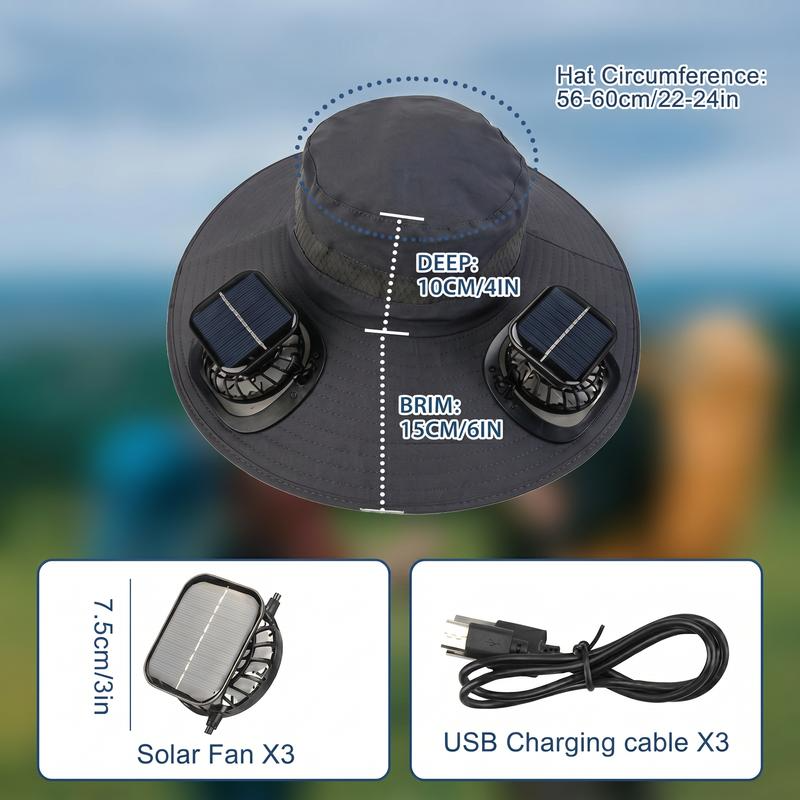 2026 New Three Solar Fan Outdoor Cooling Fan Hat — Sun Protection Hat with Solar Fan,Three-Power Rechargeable Fan