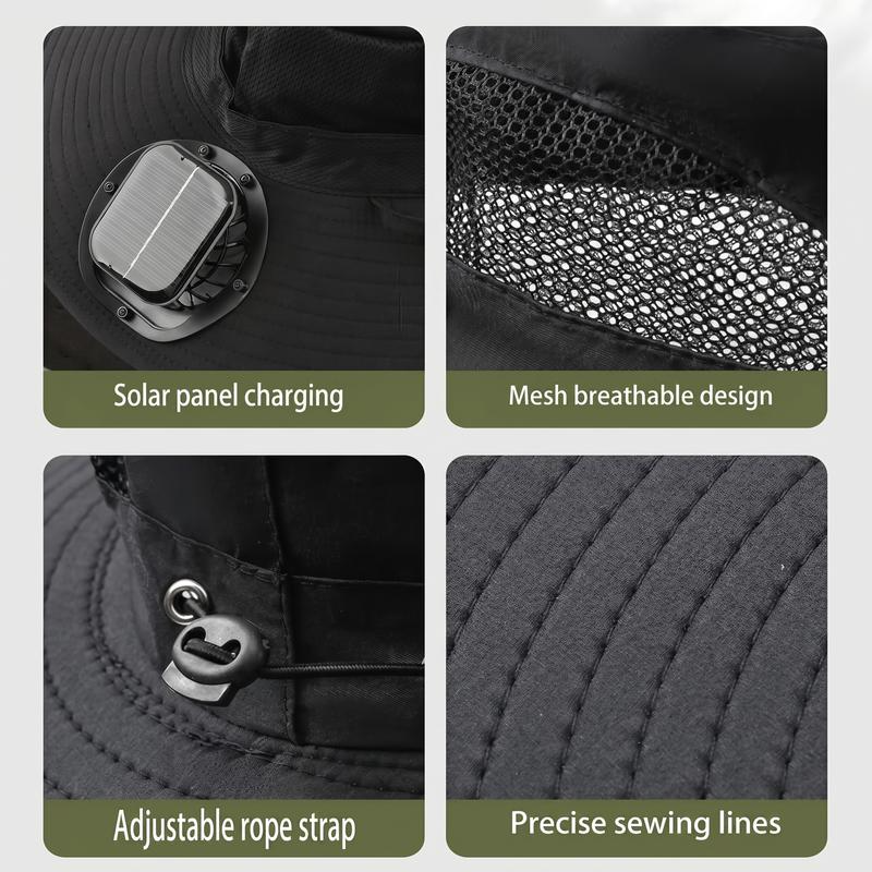 2026 New Three Solar Fan Outdoor Cooling Fan Hat — Sun Protection Hat with Solar Fan,Three-Power Rechargeable Fan