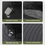 2026 New Three Solar Fan Outdoor Cooling Fan Hat — Sun Protection Hat with Solar Fan,Three-Power Rechargeable Fan