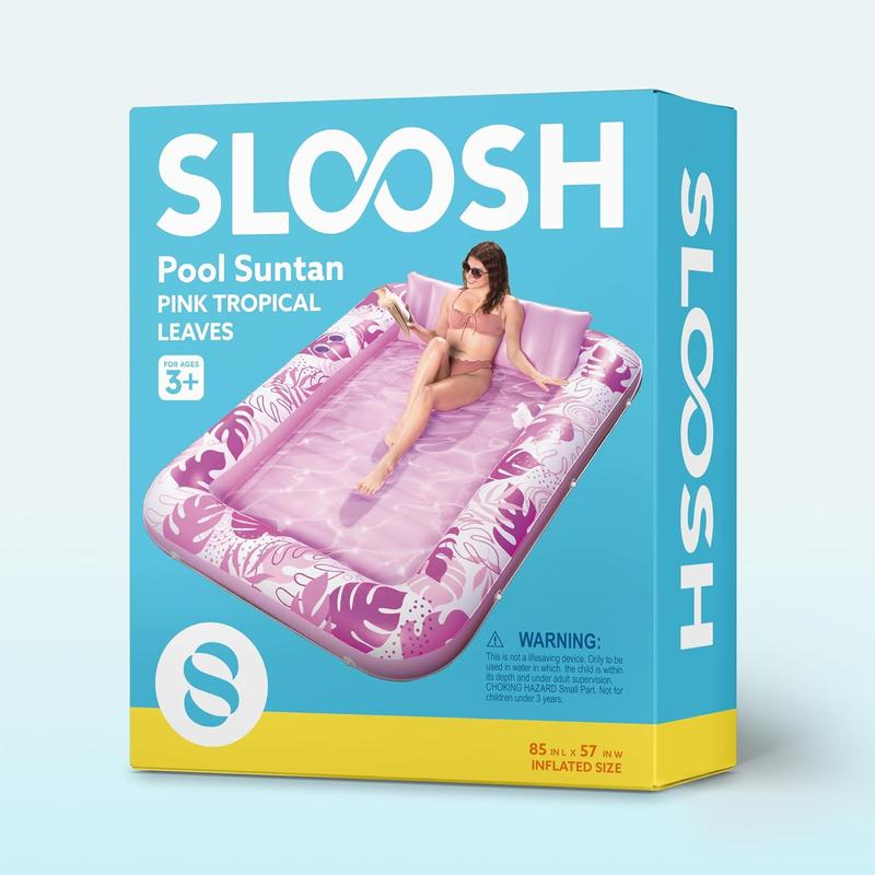 Sloosh-L/XL Inflatable Tanning Pool Lounge Float With Cup Holder, 70“X46”/85″ x 57″ Extra Large Pool Floats Adult with Pillow, 4 in 1 Suntan Tub Raft Floatie