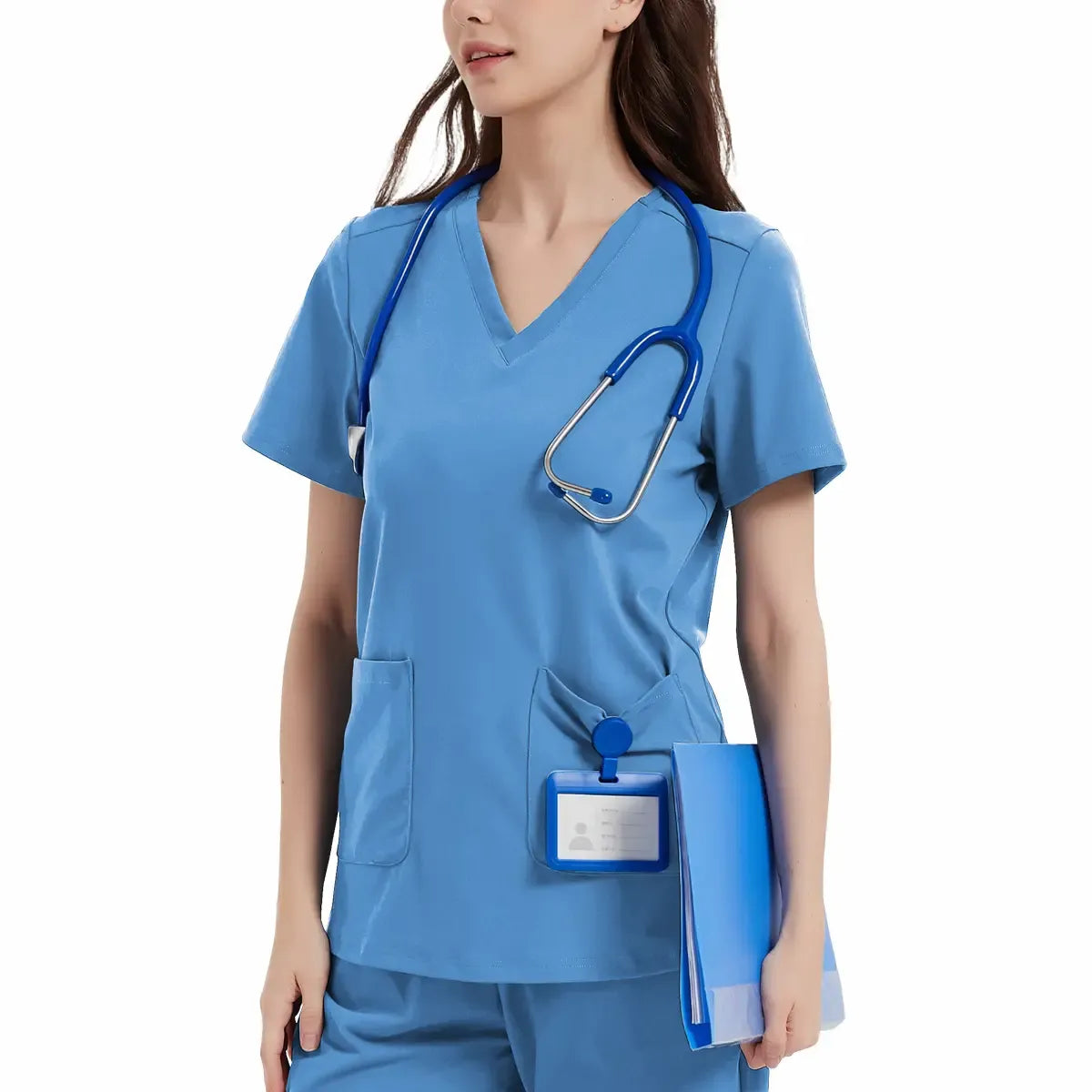 Stretchy Scrub Tops Nurse Uniform Tops for Women with Pockets Soft Nursing Clothes Breathable Workwear Vneck Womenswear Fitted Basic Minimalist